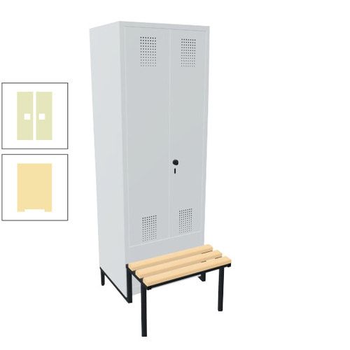 Doppel-Spind, Garderobenschrank, Buche Sitzbank integriert, 2 Abteile a 400 mm, Korpus anthrazitgrau, Tür anthrazitgrau, 1.850 x 800 x 815 mm (HxBxT)