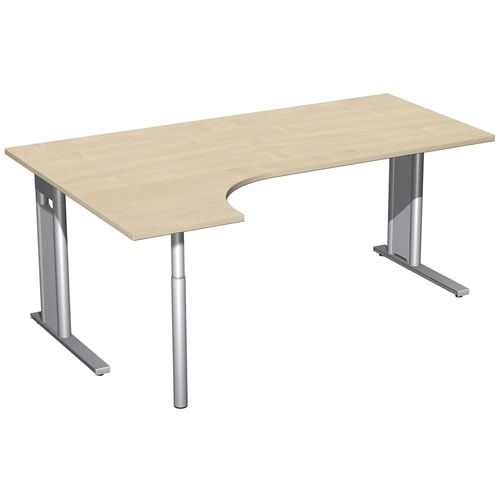 Eckschreibtisch, Ecke links, Füße einseitig verkürzt, C-Fuß Pro, 720 x 1.600 x 1.200 mm (HxBxT), Gestell silber, Dekor Ahorn