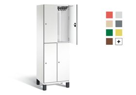Fächerschrank, Stahlschrank, doppelstöckig, 4 Fächer, Füße, Korpus lichtgrau, Tür wählbar, 1.980 x 600 x 525 mm (HxBxT)