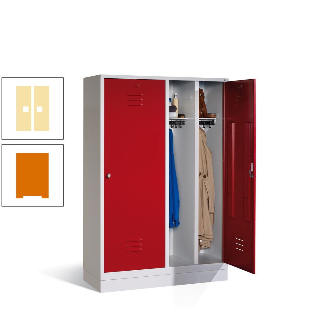 Doppel-Spind mit Großtüren, Garderobenschrank mit Sockel, 4 Abteile a 300 mm, Korpus anthrazitgrau, Tür anthrazitgrau, 1.800 x 1.190 x 500 mm (HxBxT)