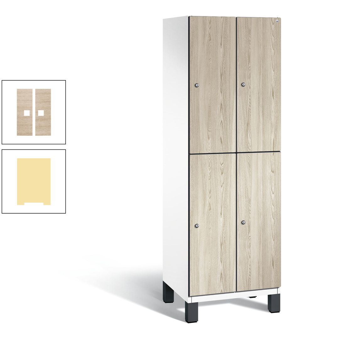 Fächerschrank, Garderobenschrank, mit Füßen, 2 Abteile, 1.980 x 600 x 525 mm (HxBxT), Korpus anthrazitgrau, Tür Donau-Ahorn