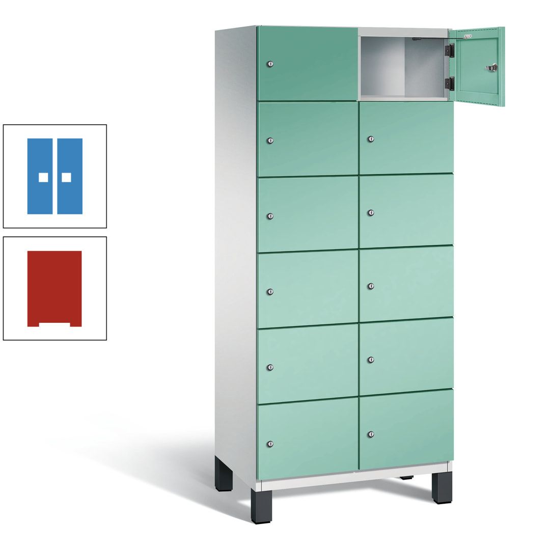 Fächerschrank, Stahlschrank, 12 Fächer, Türöffnungsbegrenzer, Füße, 1.980 x 800 x 525 mm (HxBxT), Korpus anthrazitgrau, Front anthrazitgrau