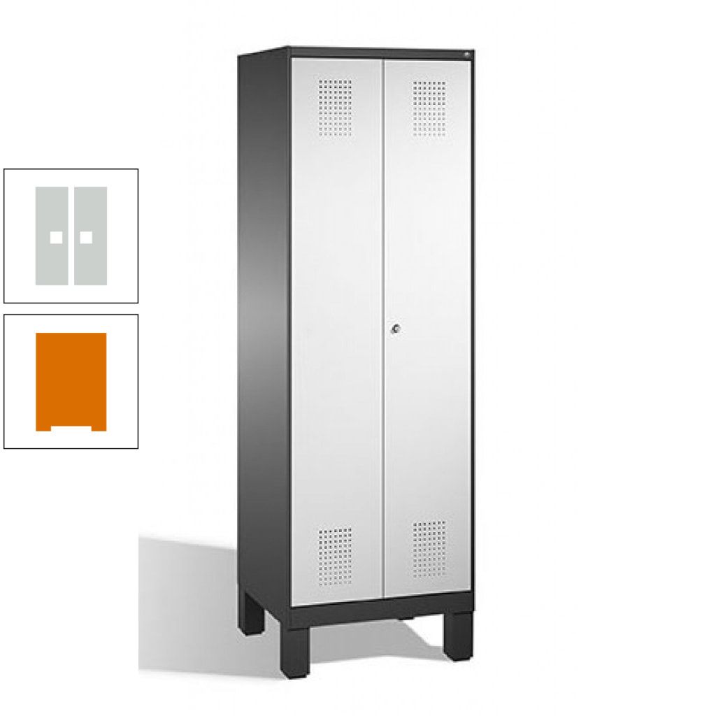 Doppel-Spind, Doppeltüren, Garderobenschrank mit Füßen, 2 Abteile a 300 mm, Korpus anthrazitgrau, Tür anthrazitgrau, 1.850 x 600 x 500 mm (HxBxT)