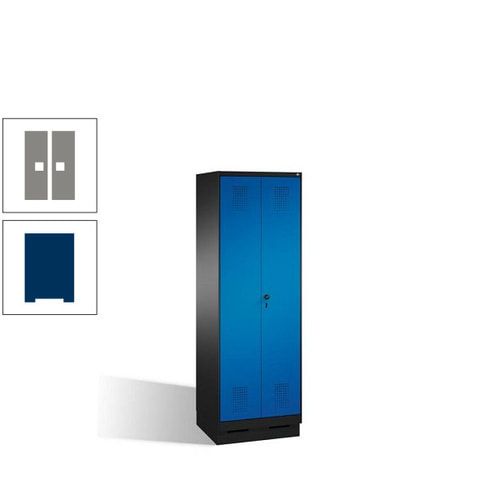Doppel-Spind, Doppeltüren, Garderobenschrank mit Sockel, 2 Abteile a 300 mm, Korpus anthrazitgrau, Tür anthrazitgrau, 1.800 x 600 x 500 mm (HxBxT)