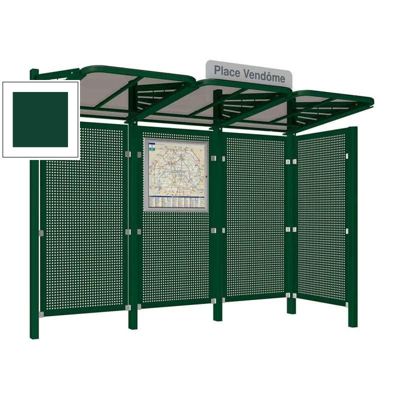 Buswartehalle - Unterstand - Stahlblech Verkleidung rechts - Fahrplankasten - Haltestellenschild - 2.200 x 3.000 x 1.500 mm (HxBxT) - enzianblau