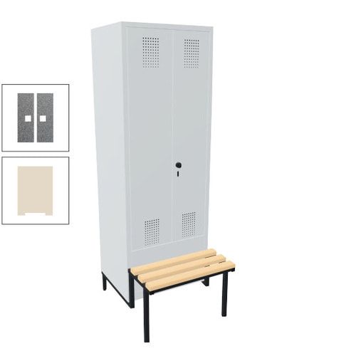 Doppel-Spind, Garderobenschrank, Buche Sitzbank integriert, 2 Abteile a 400 mm, Korpus anthrazitgrau, Tür anthrazitgrau, 1.850 x 800 x 815 mm (HxBxT)