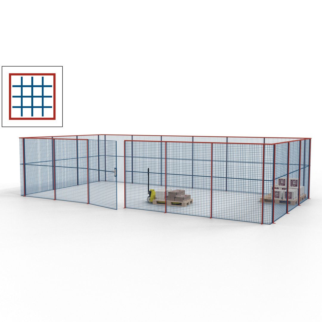 Maschinen Schutzgitter - Hallentrennwand - Sicherheitszaun - Tür - 27 m - 2.200 x 9.400 x 4.900 mm (HxBxT) - enzianblau