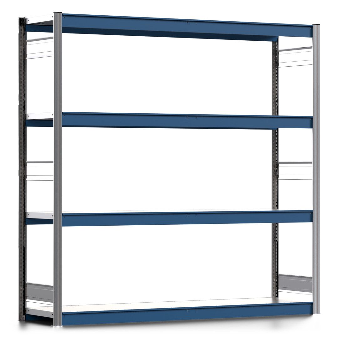 Weitspannregal EMIL - 2.000 x 2.010 x 500 mm (HxBxT) - Fachlast 400 kg - Anbauregal - Stahlfachböden - Lagerregal