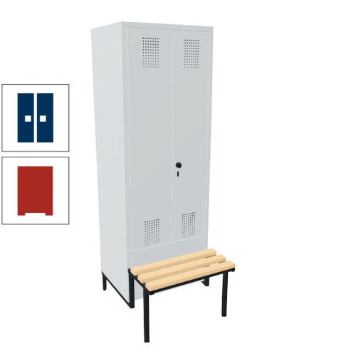 Doppel-Spind, Garderobenschrank, Buche Sitzbank integriert, 2 Abteile a 400 mm, Korpus anthrazitgrau, Tür anthrazitgrau, 1.850 x 800 x 815 mm (HxBxT)