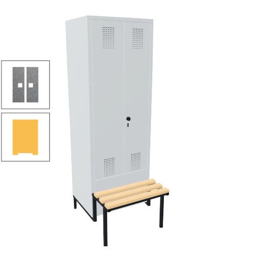 Doppel-Spind, Garderobenschrank, Buche Sitzbank integriert, 2 Abteile a 400 mm, Korpus anthrazitgrau, Tür anthrazitgrau, 1.850 x 800 x 815 mm (HxBxT)