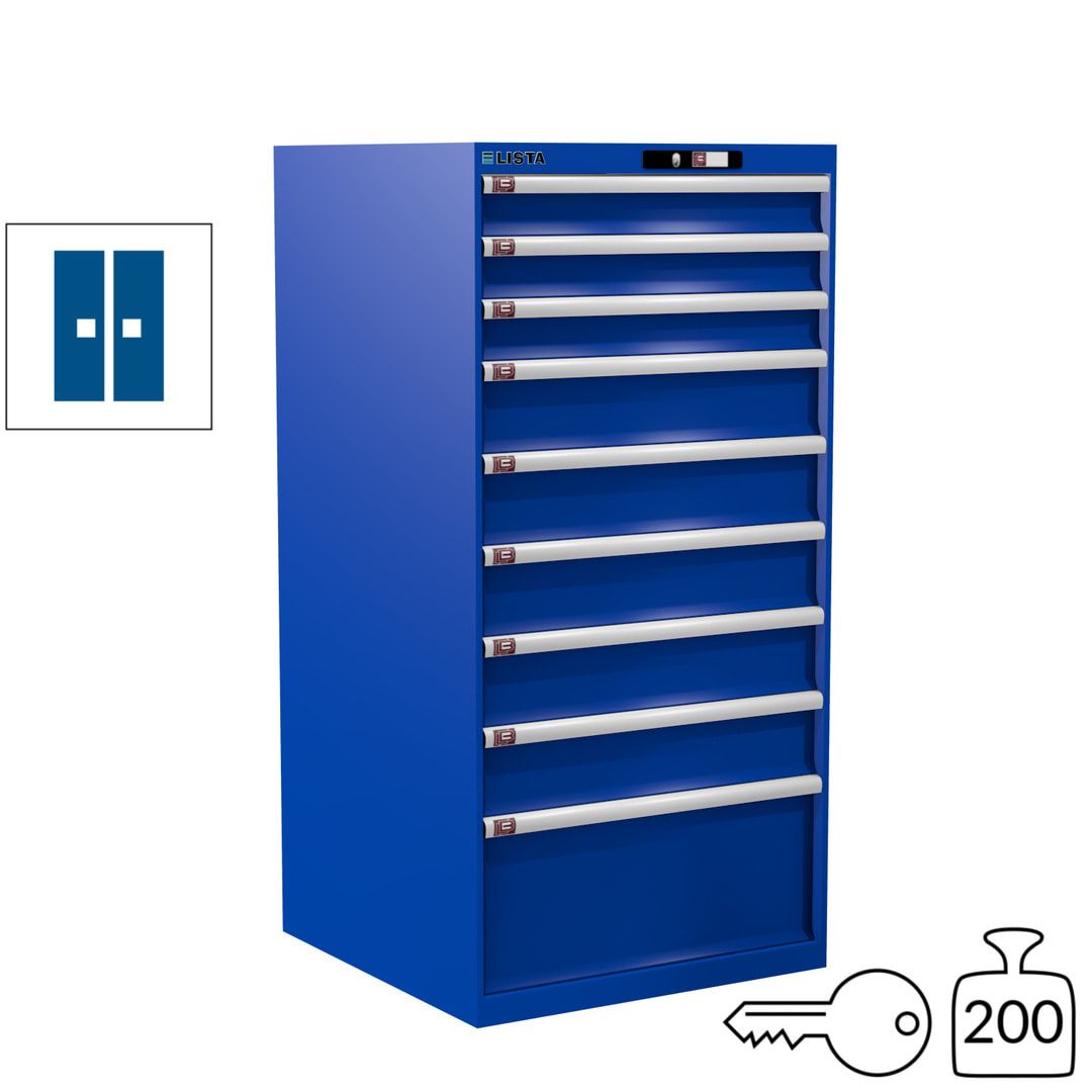 Lista Schubladenschrank - 13.106.010 - 1.450x717x725 mm (HxBxT) - 9 Schubladen - 200 kg - Key Lock - lichtblau (RAL 5012)