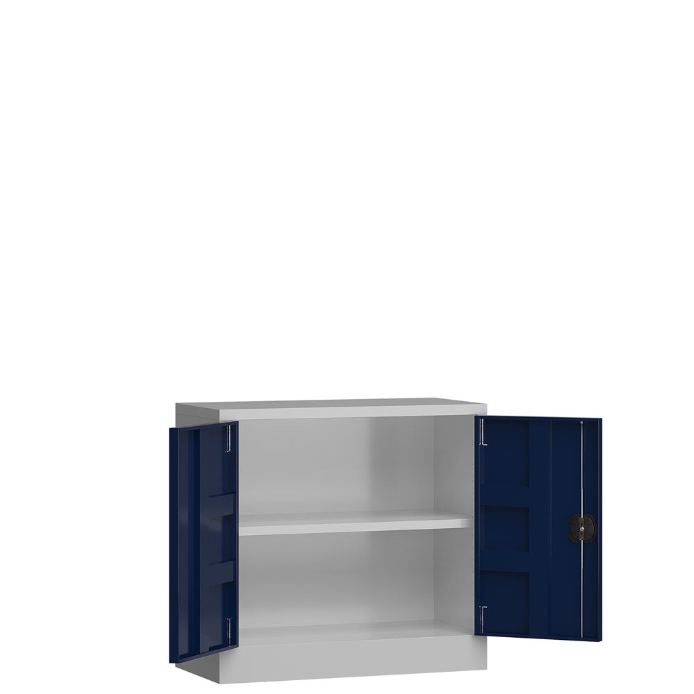 Aktenschrank, Büroschrank, abschließbar, Flügeltüren, 1 Fachboden, 750 x 800 x 380 mm (HxBxT), Stahl, Korpus und Türen lichtgrau