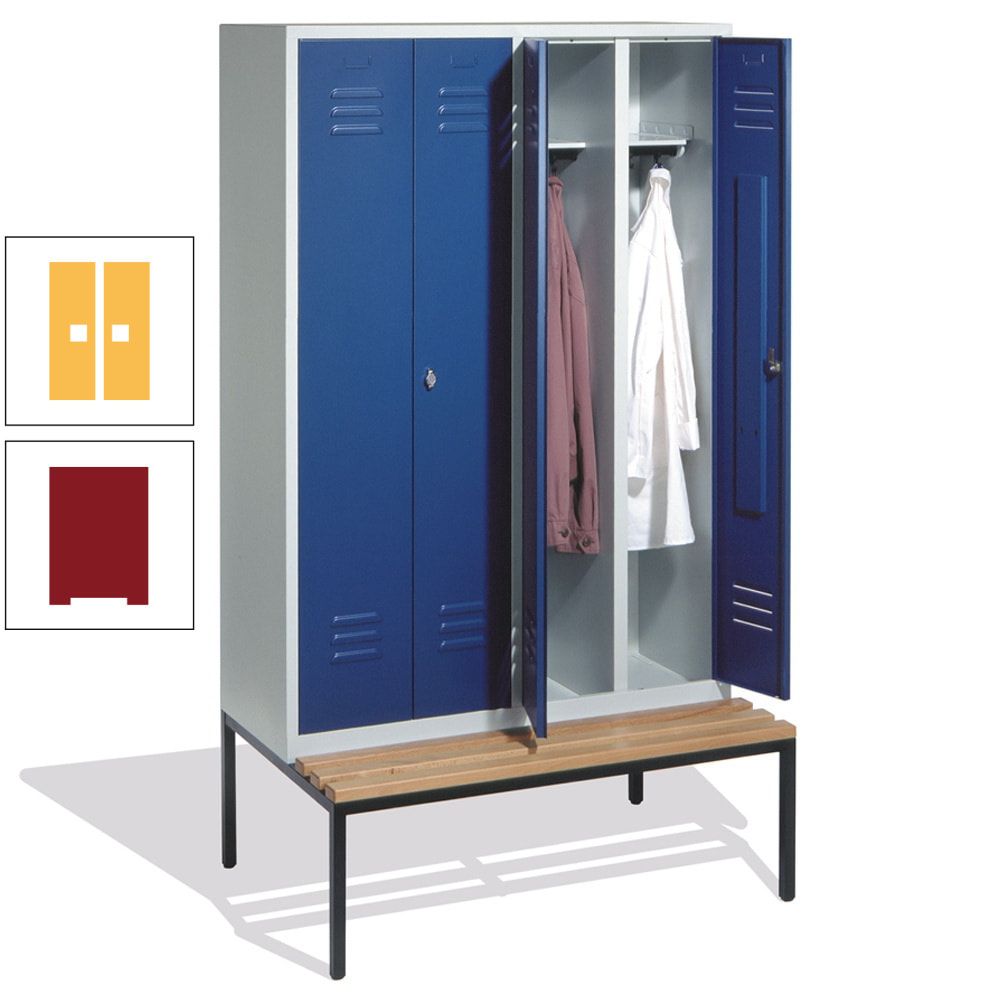 Doppel-Spindschrank, Buche Sitzbank untergebaut, 4 Abteile a 300 mm, Korpus lichtgrau, Tür anthrazitgrau, 2.090 x 1.190 x 815 mm (HxBxT)