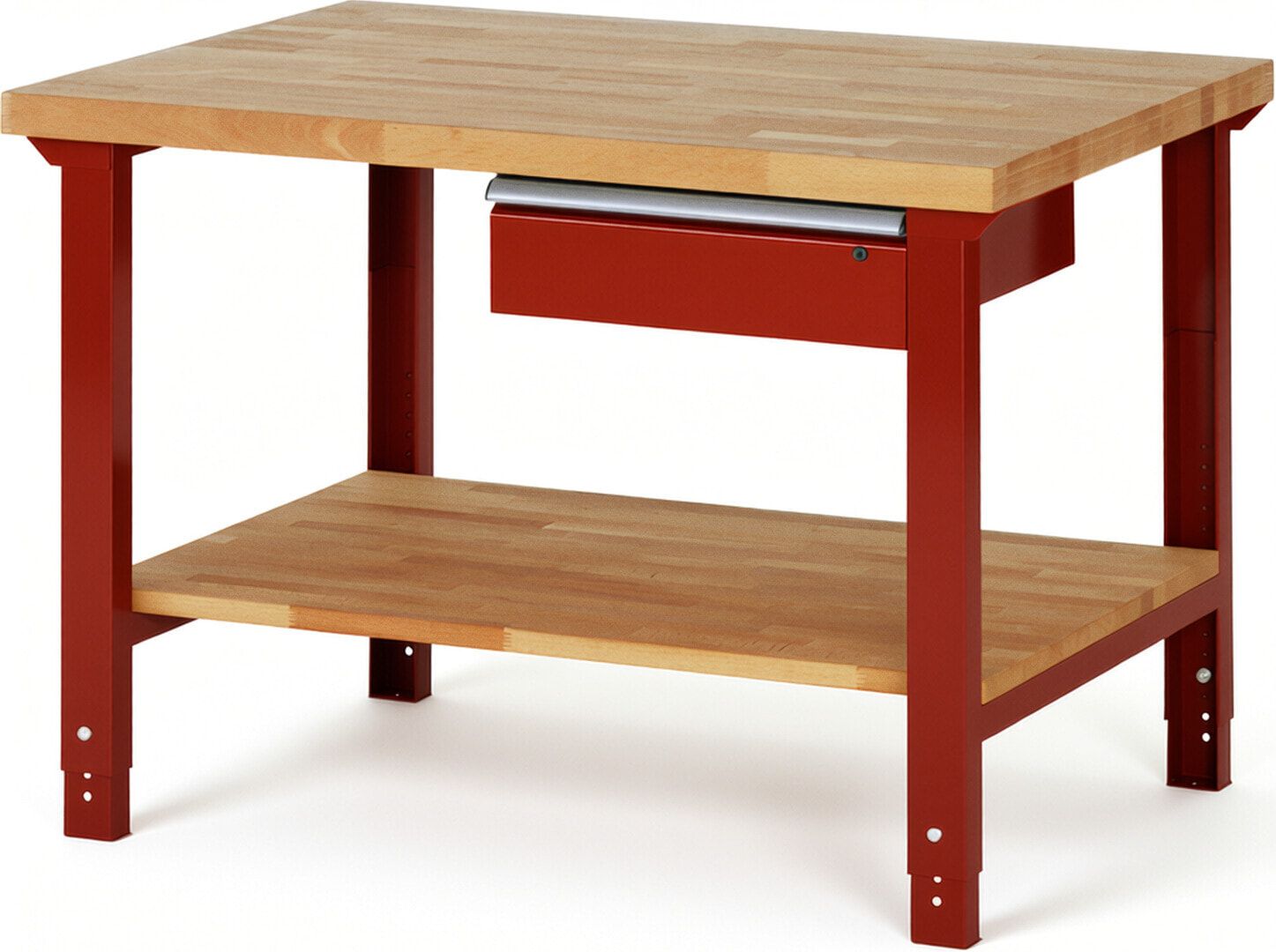 Werkbank mit Ablage - 1 Schublade - 150:1 - höhenverstellbar 790 - 1.140 mm - 1.250 x 900 mm (BxT) - 750 kg - Buche - Anthrazitgrau