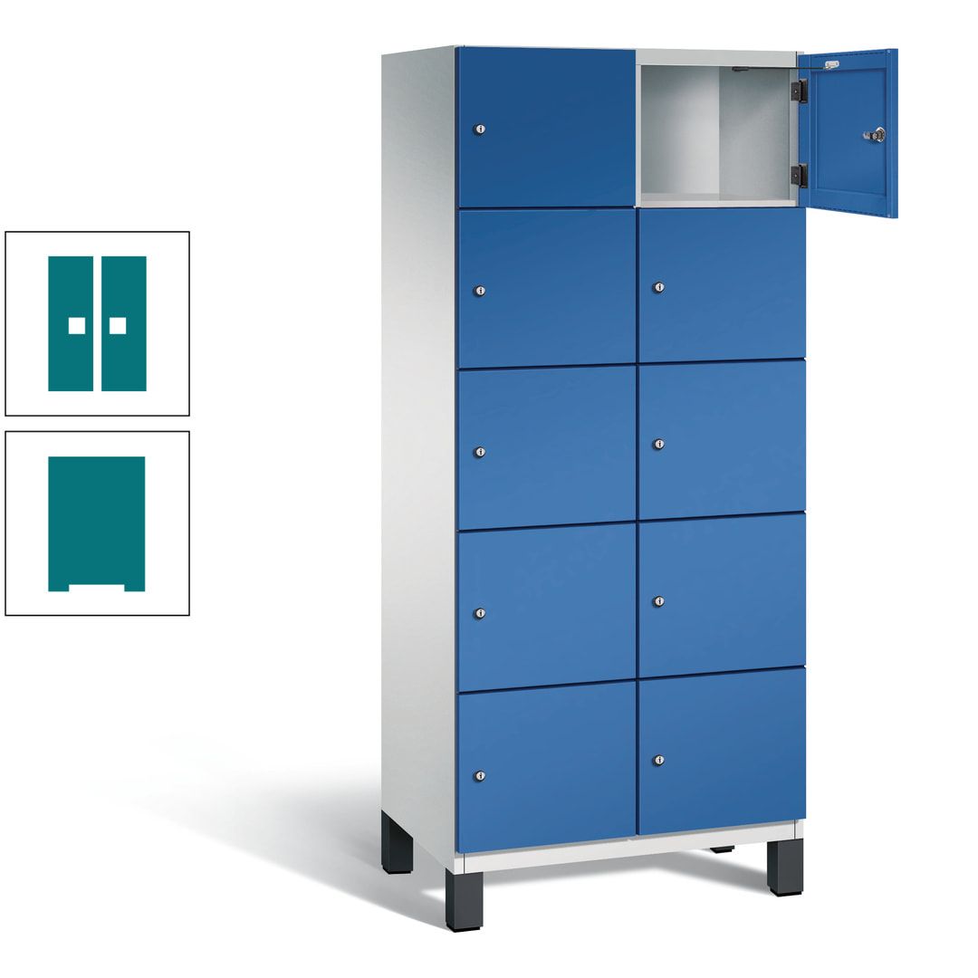 Fächerschrank, Stahlschrank, 10 Fächer, Türöffnungsbegrenzer, Füße, 1.980 x 800 x 525 mm (HxBxT), Korpus anthrazitgrau, Front anthrazitgrau
