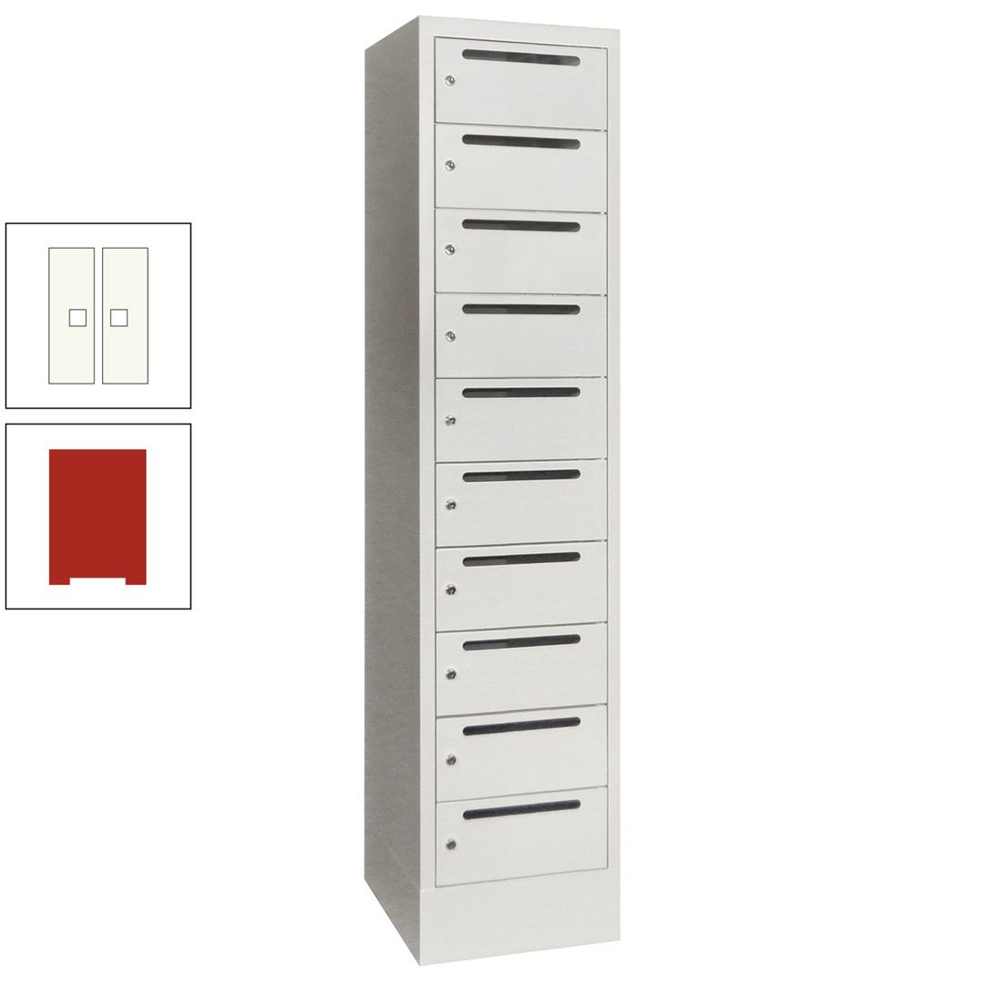 Postverteilerschrank, Schließfachschrank, 1 Abteil a 400 mm, 10 Fächer, 1.850 x 400 x 500 mm (HxBxT), Korpus anthrazitgrau, Front anthrazitgrau