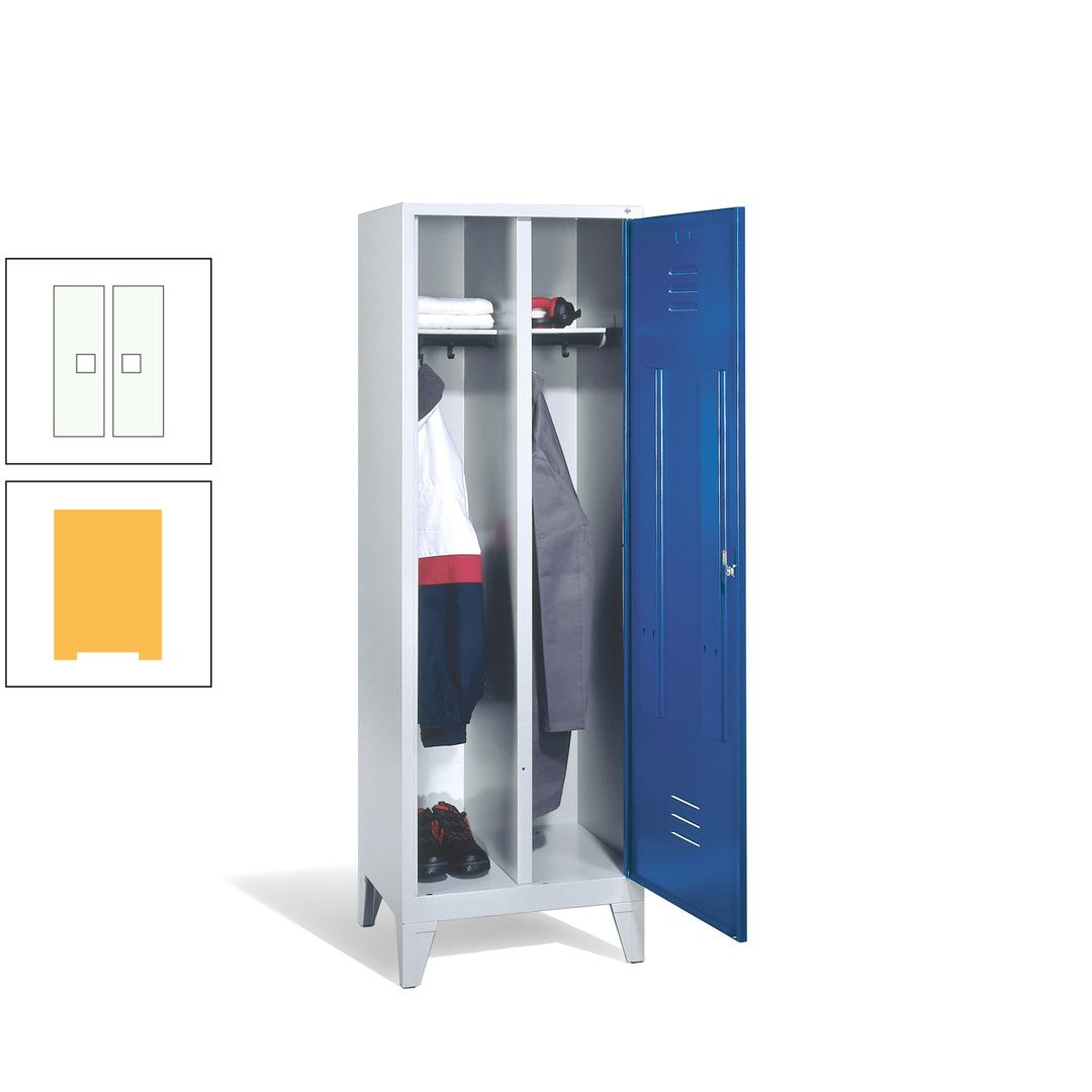 Doppel-Spind mit Großtür, Garderobenschrank mit Füßen, 2 Abteile a 300 mm, Korpus anthrazitgrau, Tür anthrazitgrau, 1.850 x 610 x 500 mm (HxBxT)