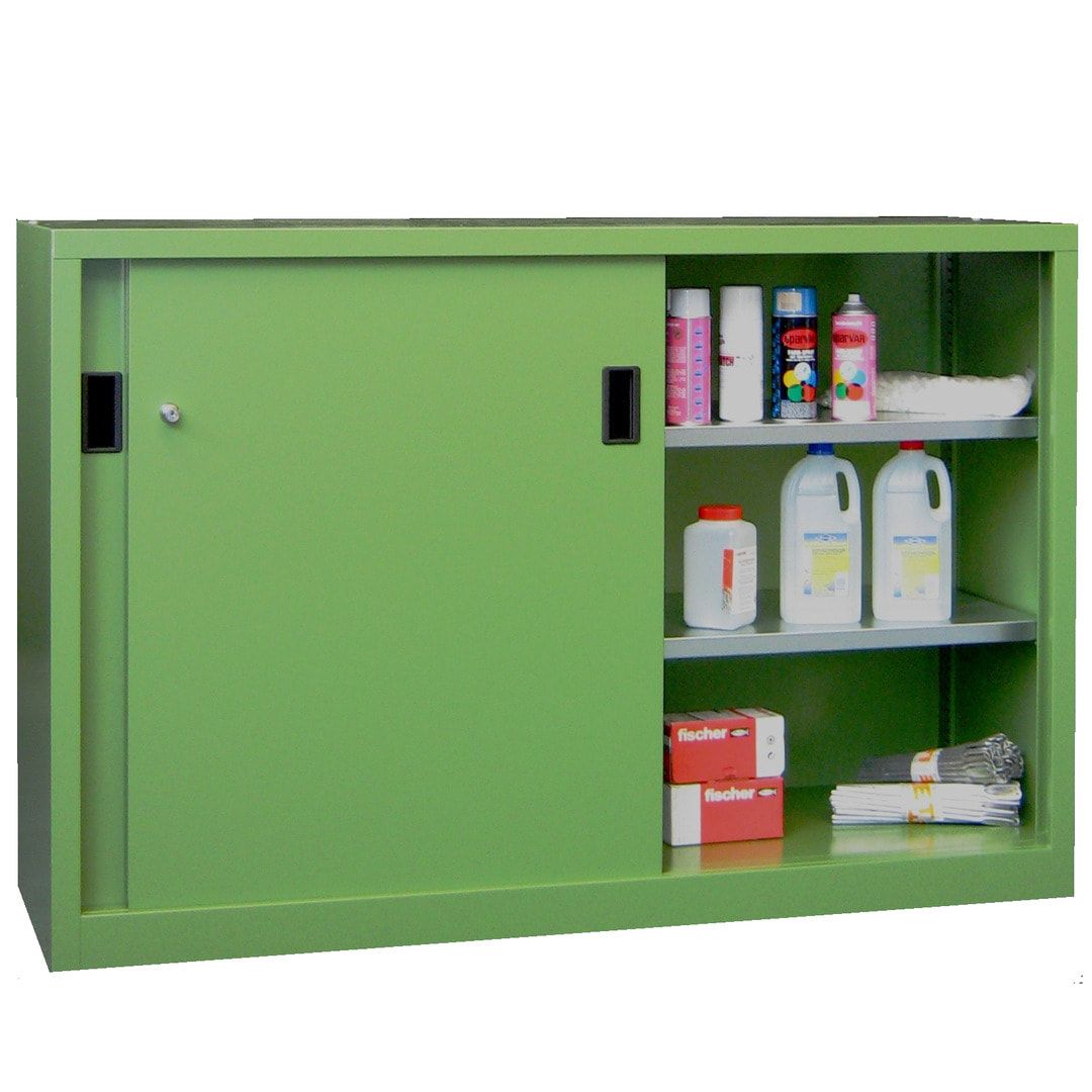 Schiebetürenschrank - Sichtfenstertüren - 1.000x1.500x600 mm (HxBxT) - 4 Böden, verzinkt - Zylinderschloss - anthrazitgrau