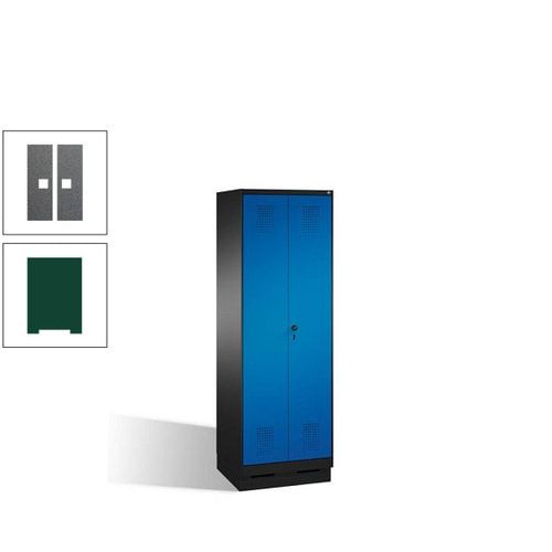 Doppel-Spind, Doppeltüren, Garderobenschrank mit Sockel, 2 Abteile a 300 mm, Korpus anthrazitgrau, Tür anthrazitgrau, 1.800 x 600 x 500 mm (HxBxT)