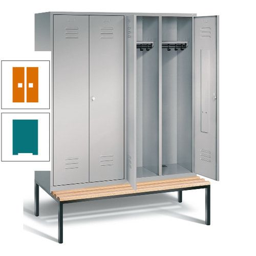 Doppel-Spindschrank, Buche Sitzbank untergebaut, 4 Abteile a 400 mm, Korpus lichtgrau, Tür anthrazitgrau, 2.090 x 1.590 x 815 mm (HxBxT)