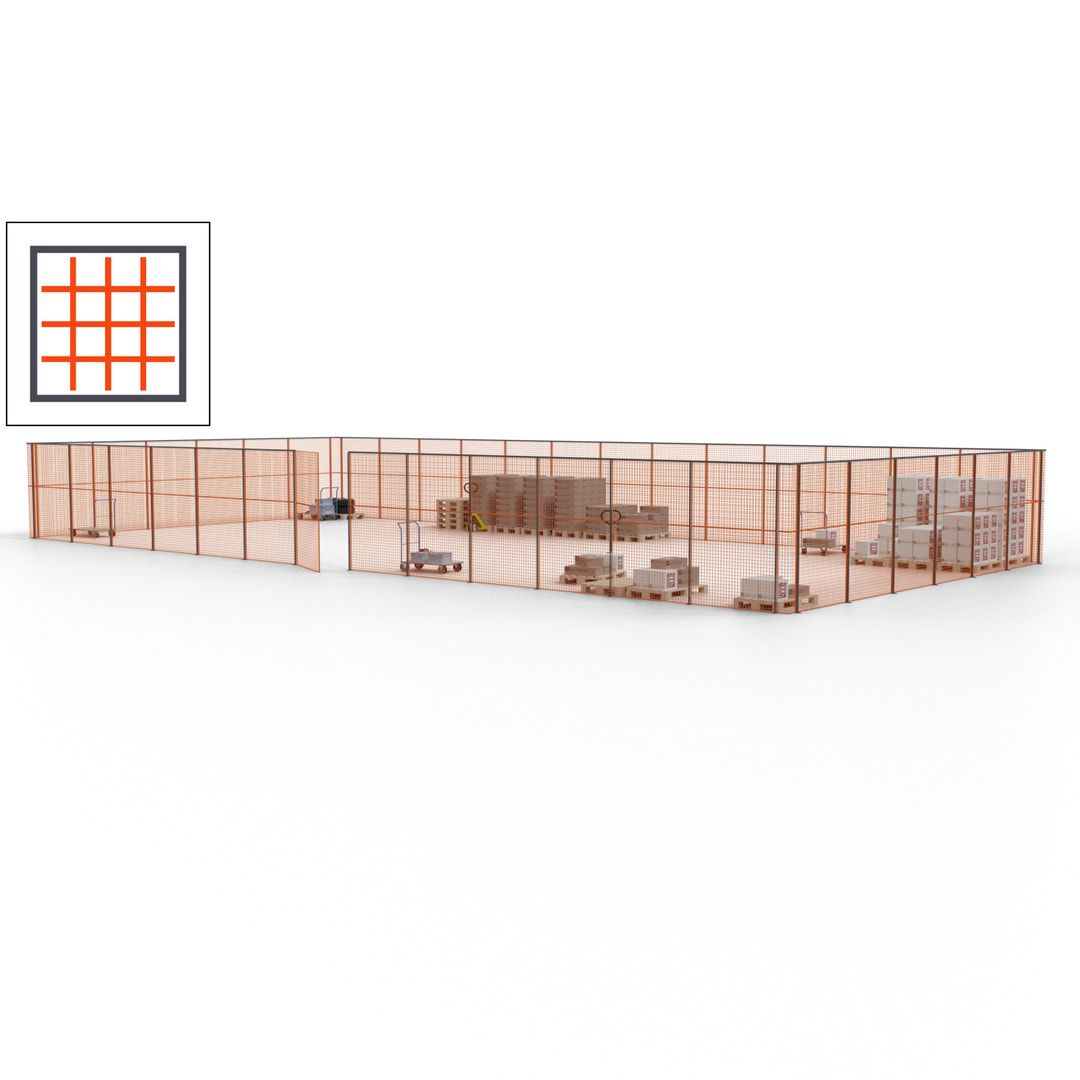 Maschinen Schutzgitter - Hallentrennwand - Sicherheitszaun - Tür - 57 m - 2.200 x 19.900 x 9.400 mm (HxBxT) - enzianblau