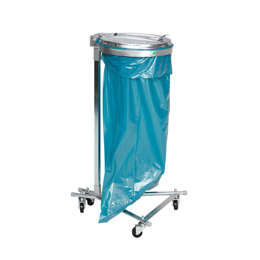 Müllsackhalter zur Wandmontage - für einen 120 l Sack - 400 x 510 mm (BxT) - enzianblau - Deckel Feuerverzinkt