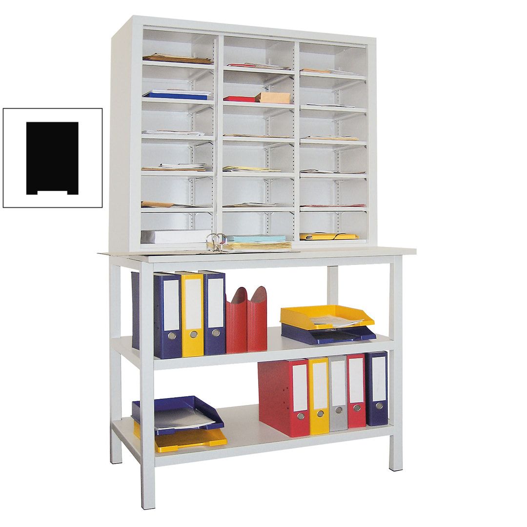 Sortierstation mit Tisch - Dokumentenregal - Ordnungsregal - Fächerregal - 18 Fächer - Postverteiler - 1.950 x 1.000 x 600 mm (HxBxT) - anthrazitgrau