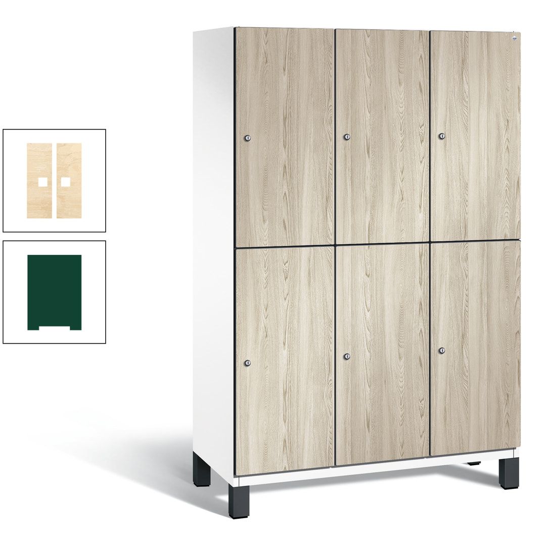 Fächerschrank, Garderobenschrank, mit Füßen, 3 Abteile, 1.980 x 1.200 x 525 mm (HxBxT), Korpus anthrazitgrau, Tür Donau-Ahorn