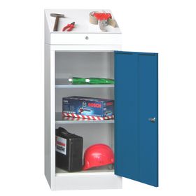 Stehpult mit Schrank - Vollblechtür - 2 Einlegeböden, pulverbeschichtet - 1.270x500x500 mm (HxBxT) - Farbe wählbar