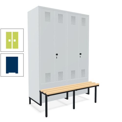 Doppel-Spind, Garderobenschrank, Buche Sitzbank integriert, 4 Abteile 300 mm, Korpus anthrazitgrau, Tür anthrazitgrau, 1.850 x 1.200 x 815 mm (HxBxT)