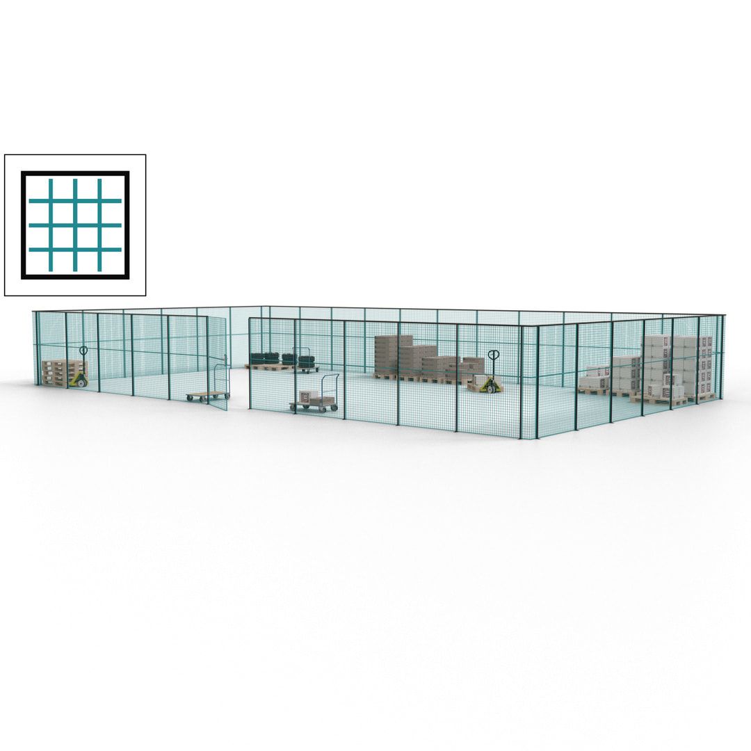 Maschinen Schutzgitter - Hallentrennwand - Sicherheitszaun - Tür - 51 m - 2.200 x 16.900 x 9.400 mm (HxBxT) - enzianblau