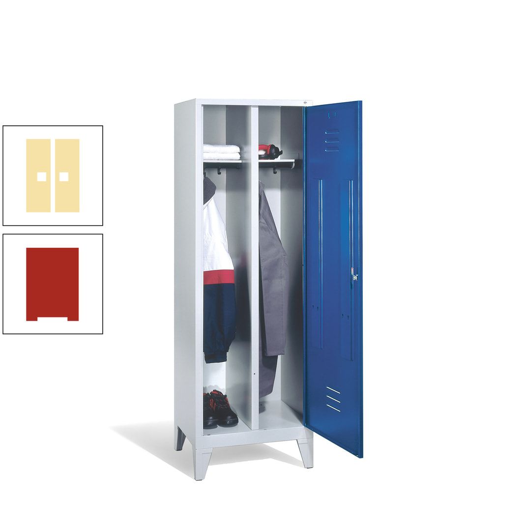 Doppel-Spind mit Großtür, Garderobenschrank mit Füßen, 2 Abteile a 300 mm, Korpus anthrazitgrau, Tür anthrazitgrau, 1.850 x 610 x 500 mm (HxBxT)