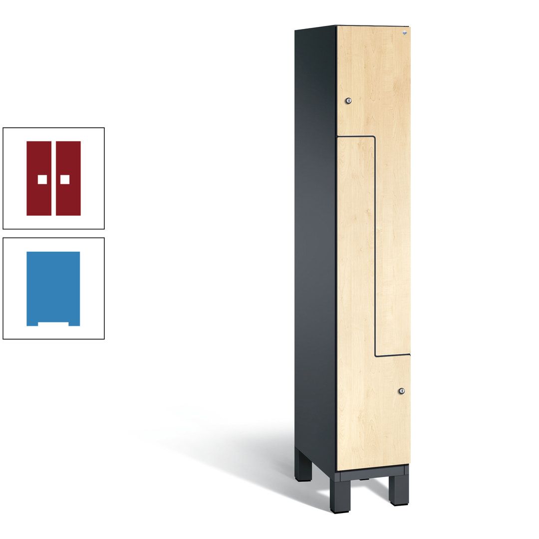 Z-Garderobenspind mit Füßen, 2 Personen, 1.980 x 300 x 525 mm (HxBxT), Korpus anthrazitgrau, Tür anthrazitgrau