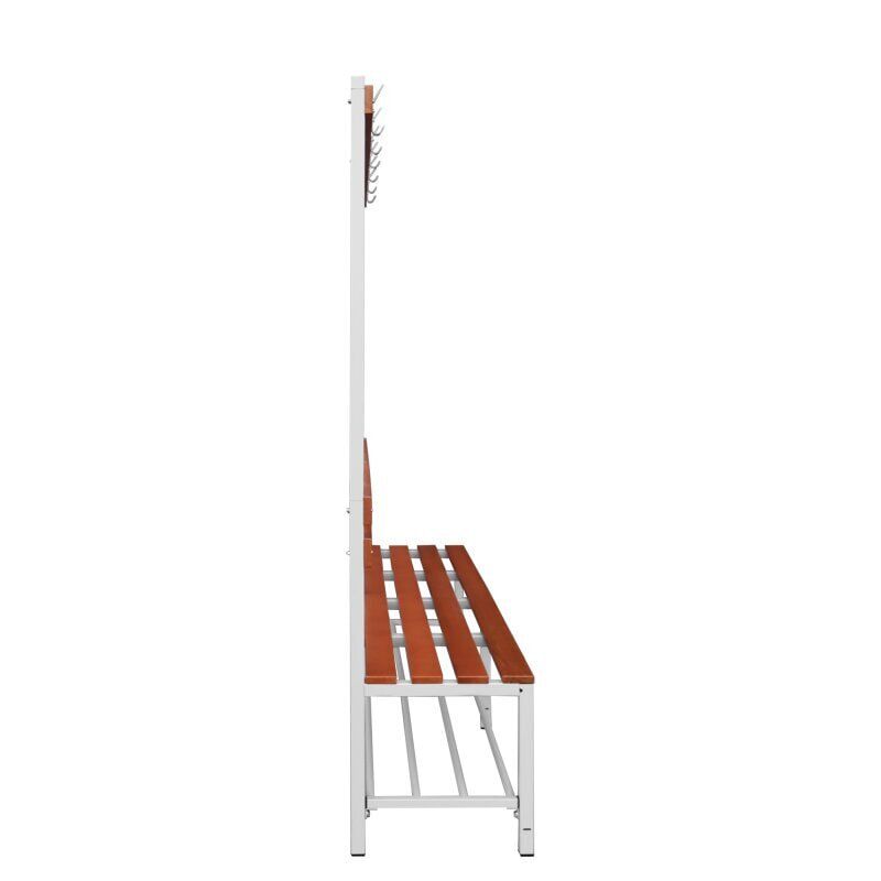 Umkleidebank, Umkleide-Sitzbank, Schuhrost, Haken, Breite 1.200 mm, Sitzhöhe 400 mm, Stahl mit Holzleisten, Gestell: lichtgrau, Sitzleisten: Buche