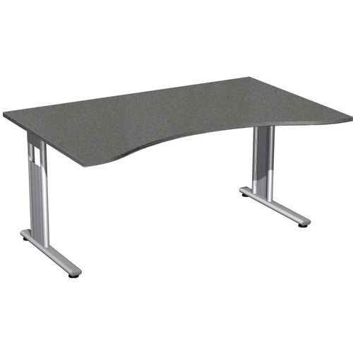 Schreibtisch, C-Fuß Flex, Ergo, Füße einseitig verkürzt, 720 x 1.600 x 1.000 mm (HxBxT), Bürotisch, Konferenztisch, Gestell silber, Dekor Ahorn