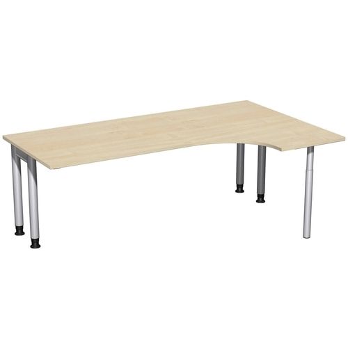 Eckschreibtisch, Ecke rechts, Füße einseitig verkürzt, 4-Fuß Pro, höhenverstellbar, 680-800 x 1.600 x 1.200 mm (HxBxT), Dekor Ahorn