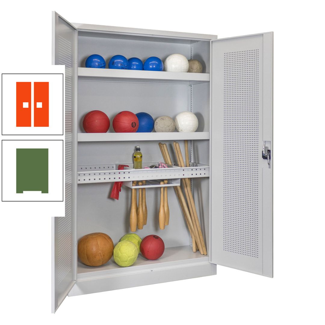 Sportschrank - Lochfeldtüren - Variante 2 - 1.950x1.200x500 mm (HxBxT) - anthrazitgrau