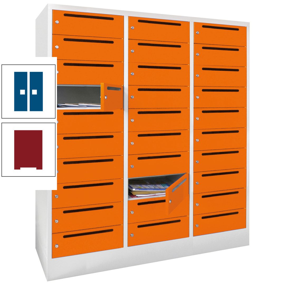 Postverteilerschrank, Schließfachschrank, 3 Abteile a 40 cm, 30 Fächer, 1.850 x 1.200 x 500 mm (HxBxT), Korpus anthrazitgrau, Front anthrazitgrau