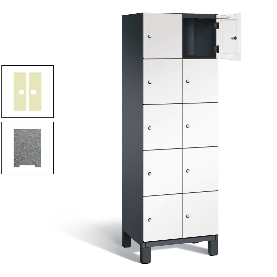 Fächerschrank, Stahlschrank, 10 Fächer, Türöffnungsbegrenzer, Füße, 1.980 x 600 x 525 mm (HxBxT), Korpus anthrazitgrau, Front anthrazitgrau