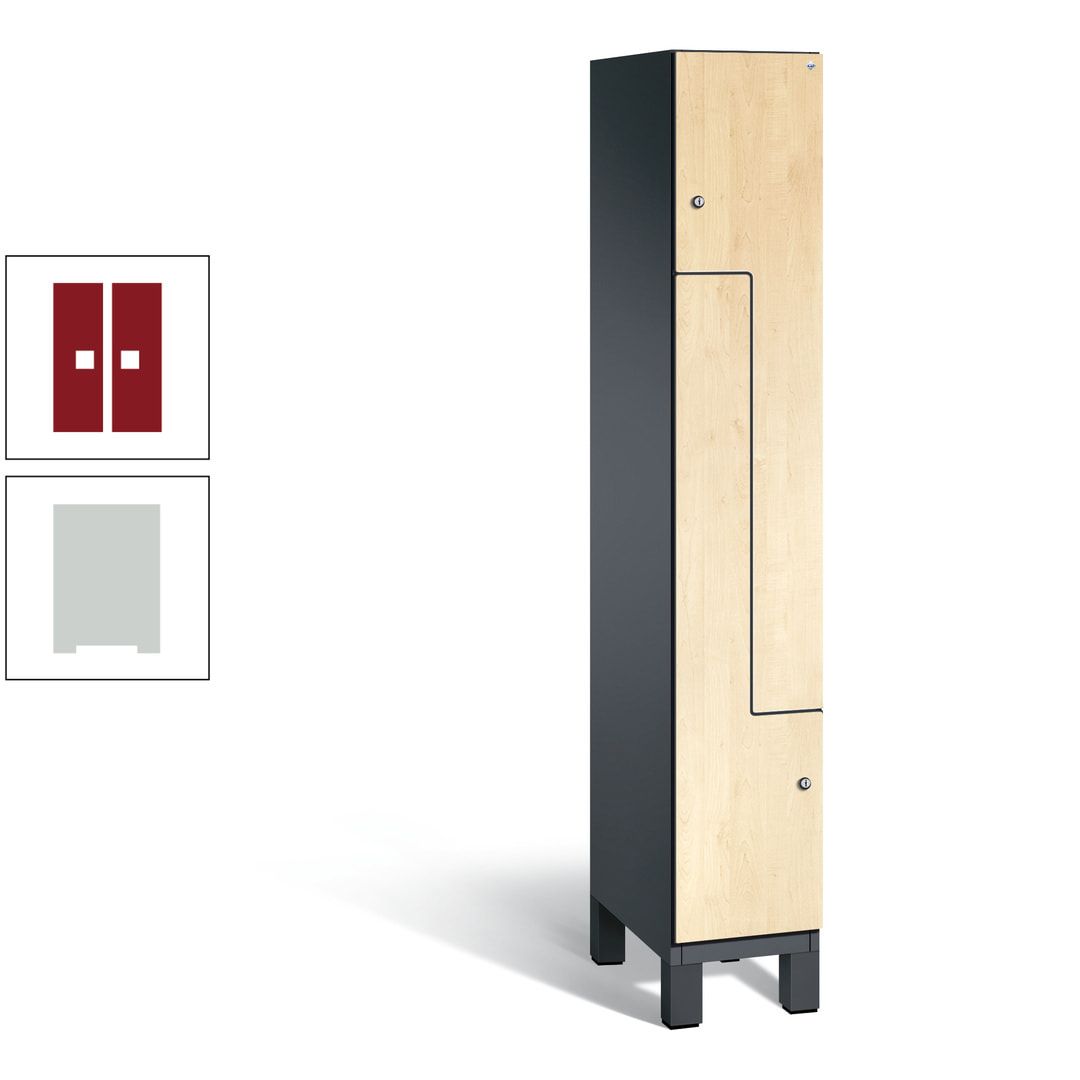 Z-Garderobenspind mit Füßen, 2 Personen, 1.980 x 300 x 525 mm (HxBxT), Korpus anthrazitgrau, Tür anthrazitgrau