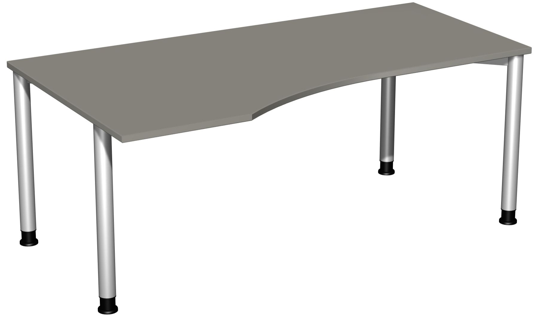 Eckschreibtisch mit einseitig verkürzten Füßen, 4-Fuß Flex, Ecke links, Höhe 680-800 mm, 1.600 x 1.000 mm (BxT), Gestell anthrazit, Ahorn