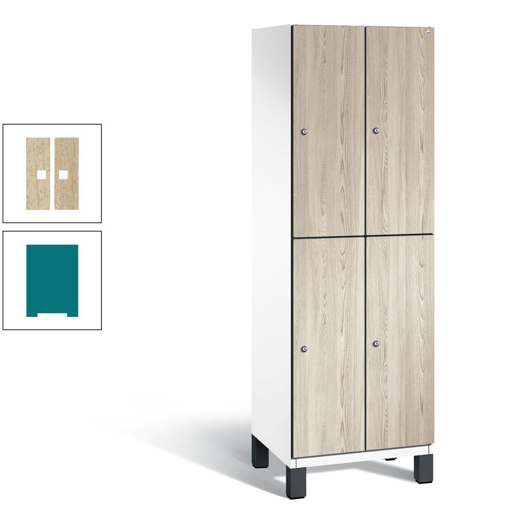 Fächerschrank, Garderobenschrank, mit Füßen, 2 Abteile, 1.980 x 600 x 525 mm (HxBxT), Korpus anthrazitgrau, Tür Donau-Ahorn