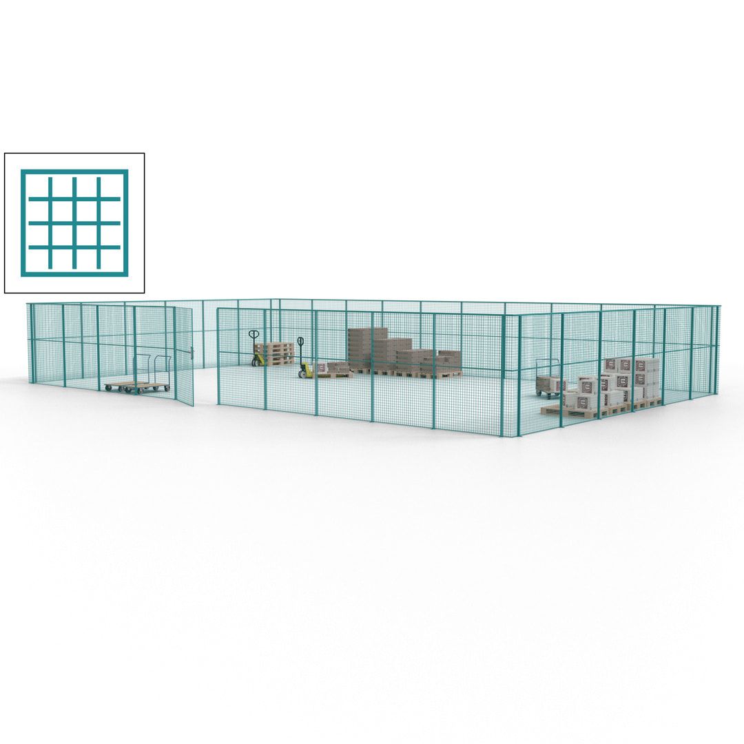 Maschinen Schutzgitter - Hallentrennwand - Sicherheitszaun - Tür - 48 m - 2.200 x 15.400 x 9.400 mm (HxBxT) - enzianblau