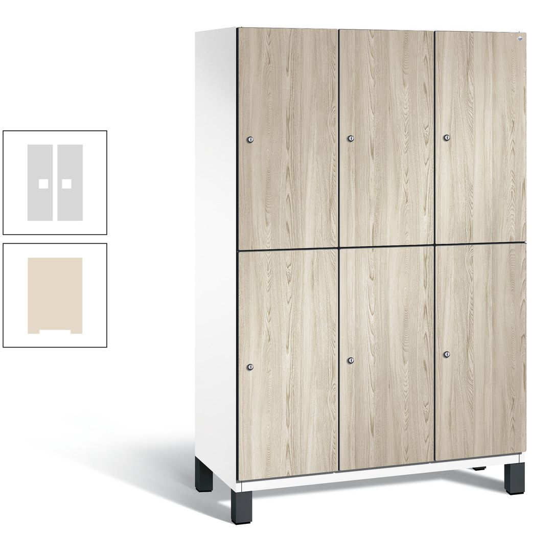 Fächerschrank, Garderobenschrank, mit Füßen, 3 Abteile, 1.980 x 1.200 x 525 mm (HxBxT), Korpus anthrazitgrau, Tür Donau-Ahorn