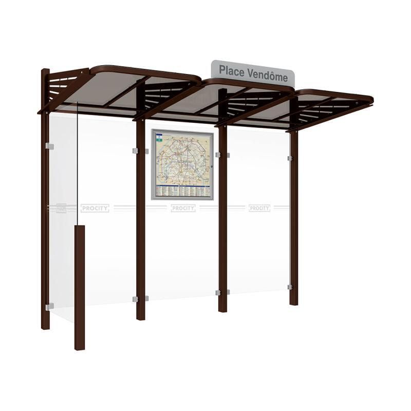 Buswartehalle - Unterstand - modular - Fahrplankasten - Haltestellenschild - Seitenwand links- 2.200 x 3.000 x 1.500 mm (HxBxT) - enzianblau