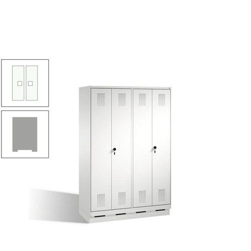 Doppel-Spind, Doppeltüren, Garderobenschrank mit Sockel, 4 Abteile a 300 mm, Korpus anthrazitgrau, Tür anthrazitgrau, 1.800 x 1.200 x 500 mm (HxBxT)