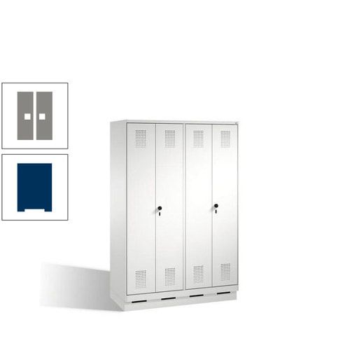 Doppel-Spind, Doppeltüren, Garderobenschrank mit Sockel, 4 Abteile a 300 mm, Korpus anthrazitgrau, Tür anthrazitgrau, 1.800 x 1.200 x 500 mm (HxBxT)
