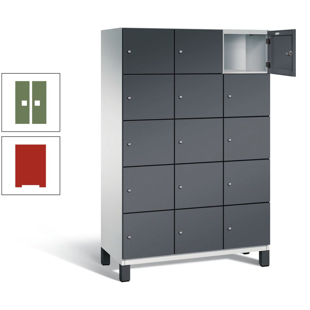 Fächerschrank, Stahlschrank, 15 Fächer, Türöffnungsbegrenzer, Füße, 1.980 x 1.200 x 525 mm (HxBxT), Korpus anthrazitgrau, Front anthrazitgrau