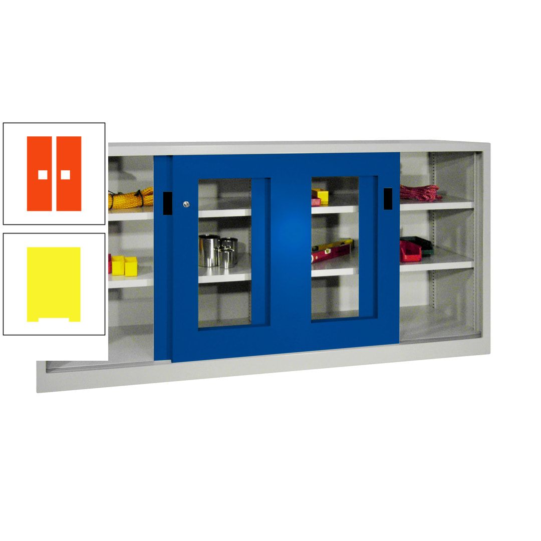 Schiebetürenschrank - Sichtfenstertüren - 1.000x2.000x400 mm (HxBxT) - 4 Böden, gepulvert - Zylinderschloss - anthrazitgrau