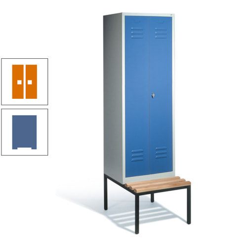 Doppel-Spindschrank, Buche Sitzbank untergebaut, 2 Abteile a 300 mm, Korpus lichtgrau, Tür anthrazitgrau, 2.090 x 610 x 815 mm (HxBxT)